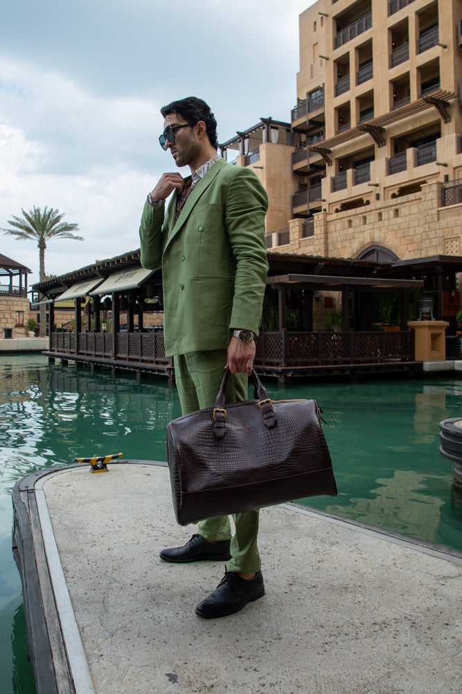 GREEN Sophisticated Olive Green Double-Breasted Suit