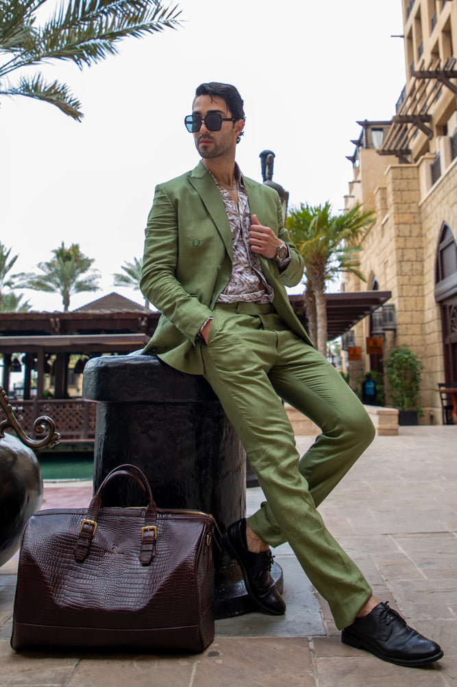 BROWN Luxury Crocodile-Embossed Leather Duffel Bag