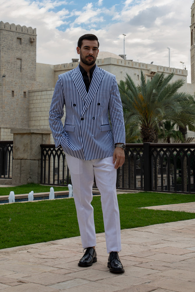 Modern Striped Double-Breasted Suit