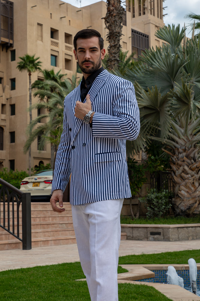 Modern Striped Double-Breasted Suit
