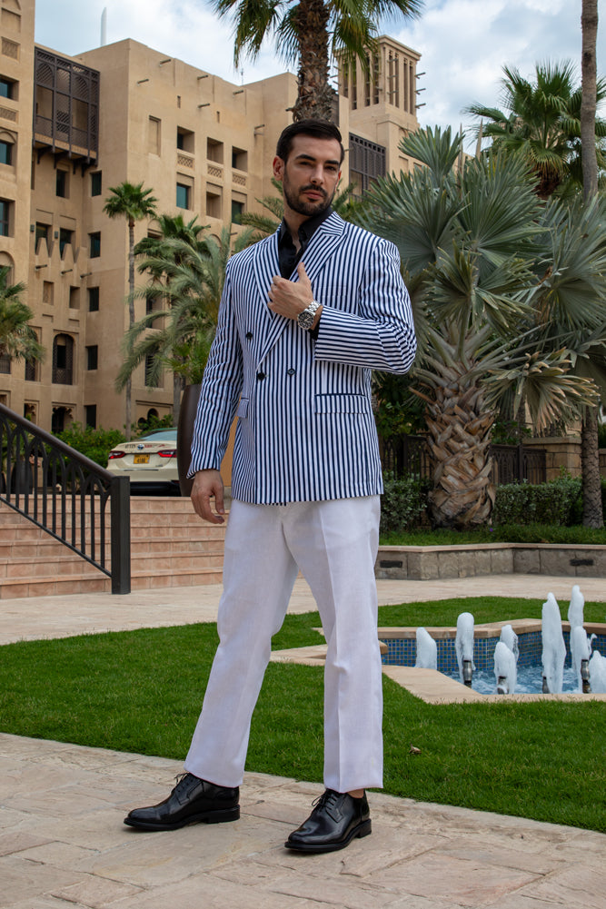 Modern Striped Double-Breasted Suit
