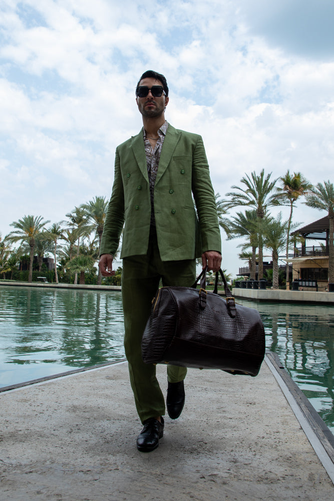 GREEN Sophisticated Olive Green Double-Breasted Suit