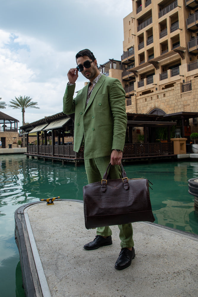 GREEN Sophisticated Olive Green Double-Breasted Suit