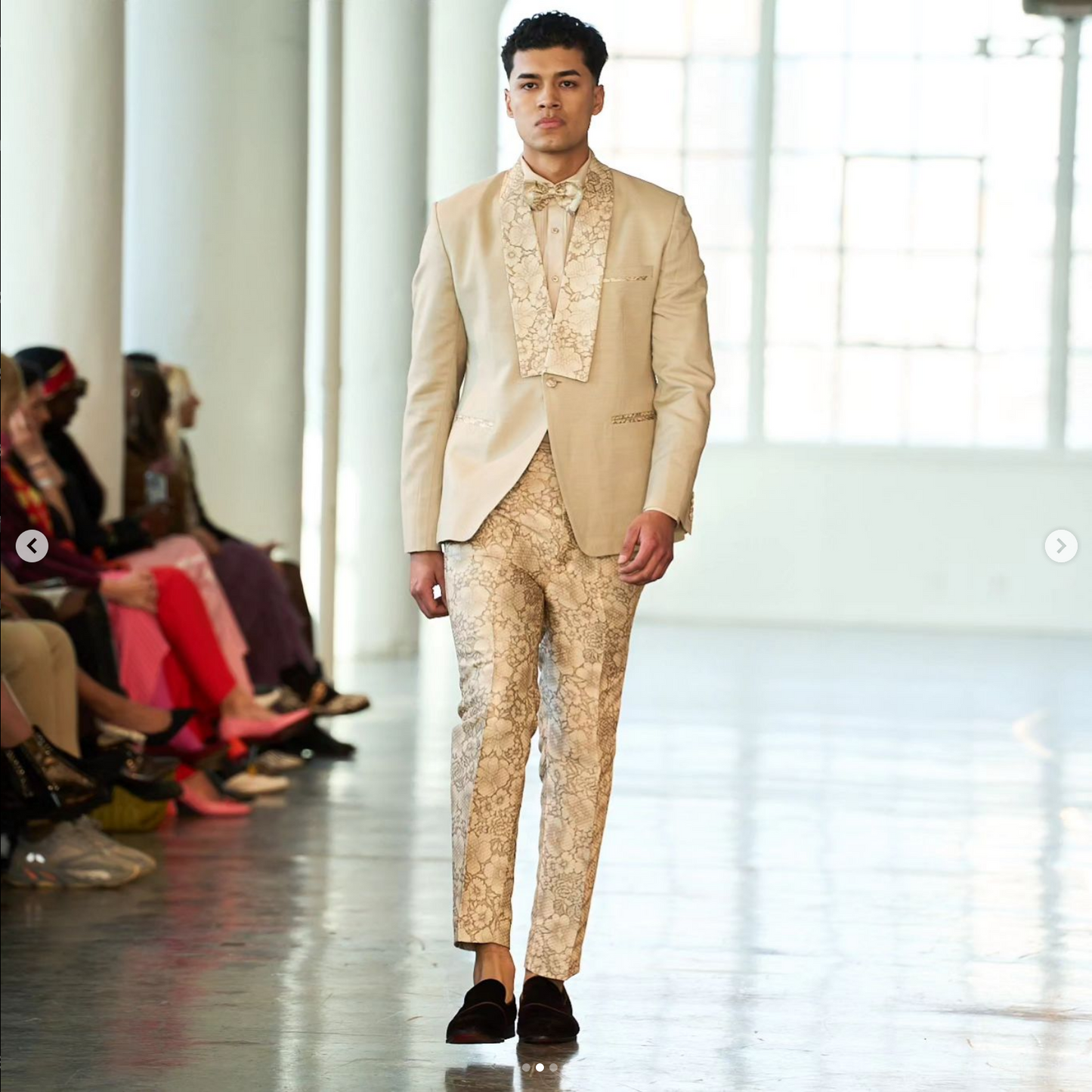 Unique Cream Floral Textured Print Tuxedo