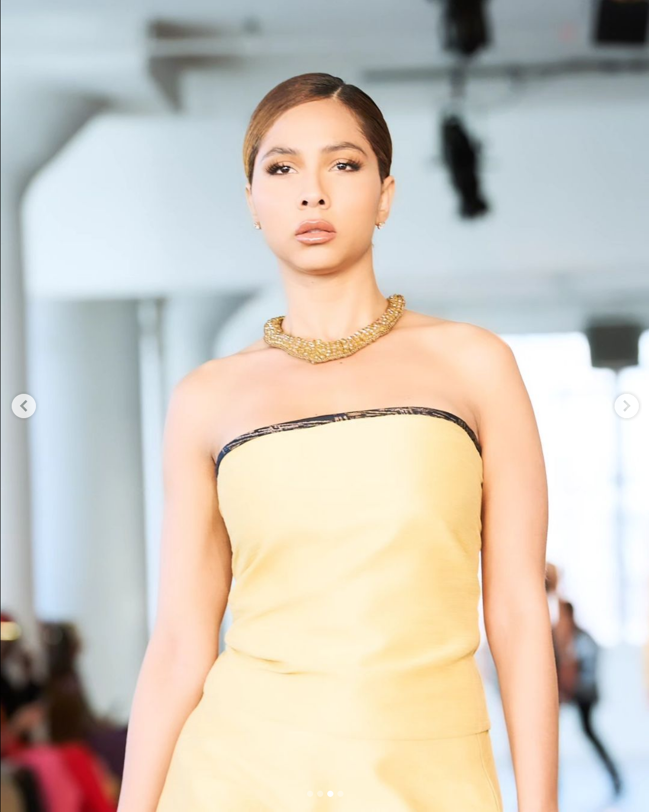 Sleek golden two piece women's ensemble