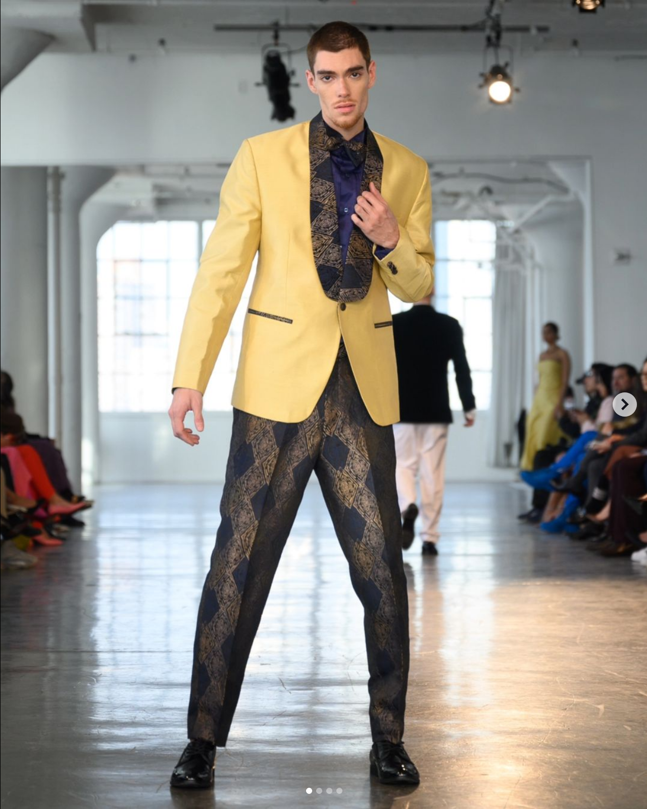 Golden and Blue Textured Fabric Tuxedo