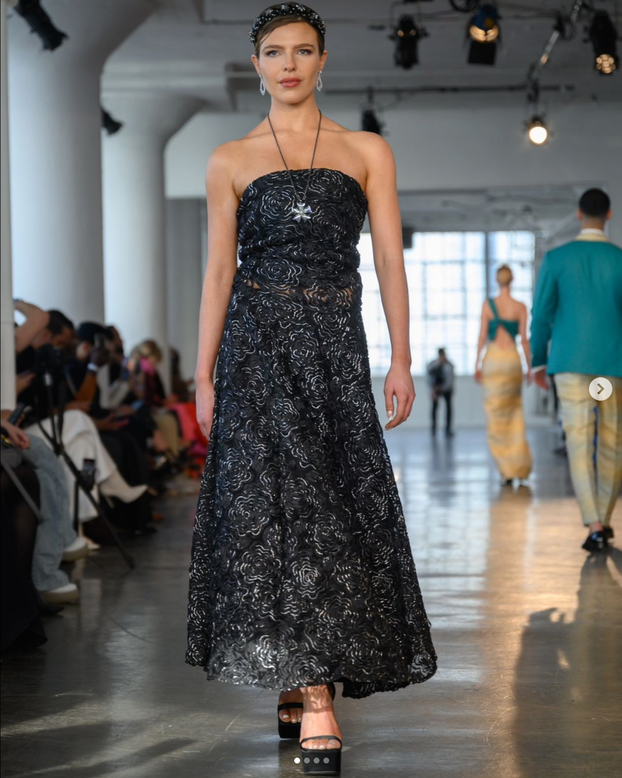 Black and sliver two piece flowery long dress ensemble