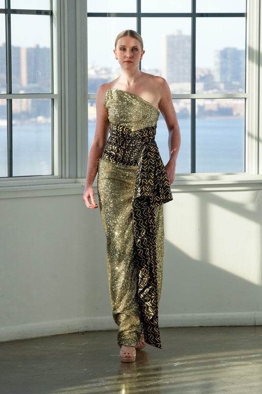 Golden Empire - One-Shoulder Gown with Signature Draped Detail