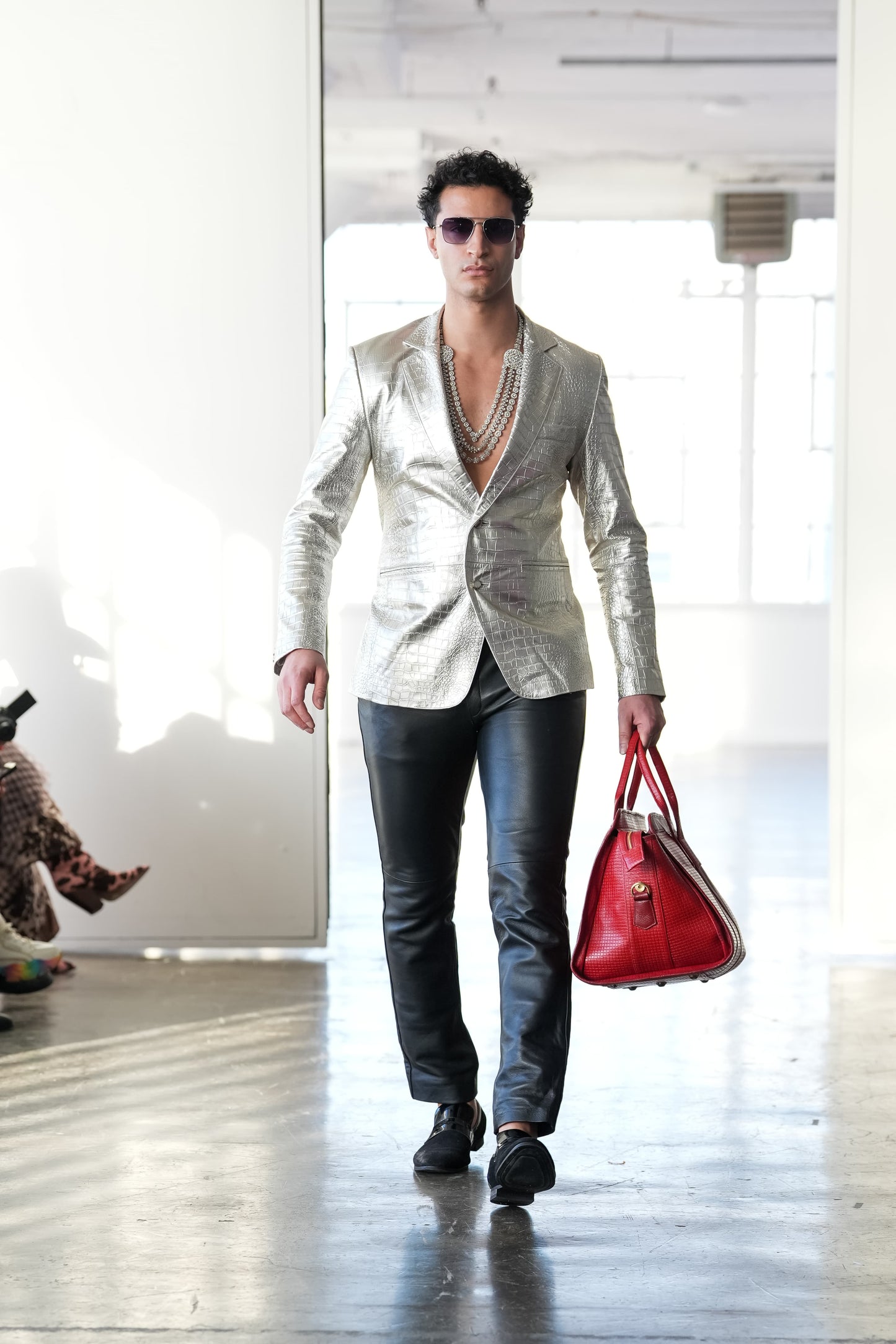 Silver Authority Croc-Embossed Blazer & Noir Leather Trousers