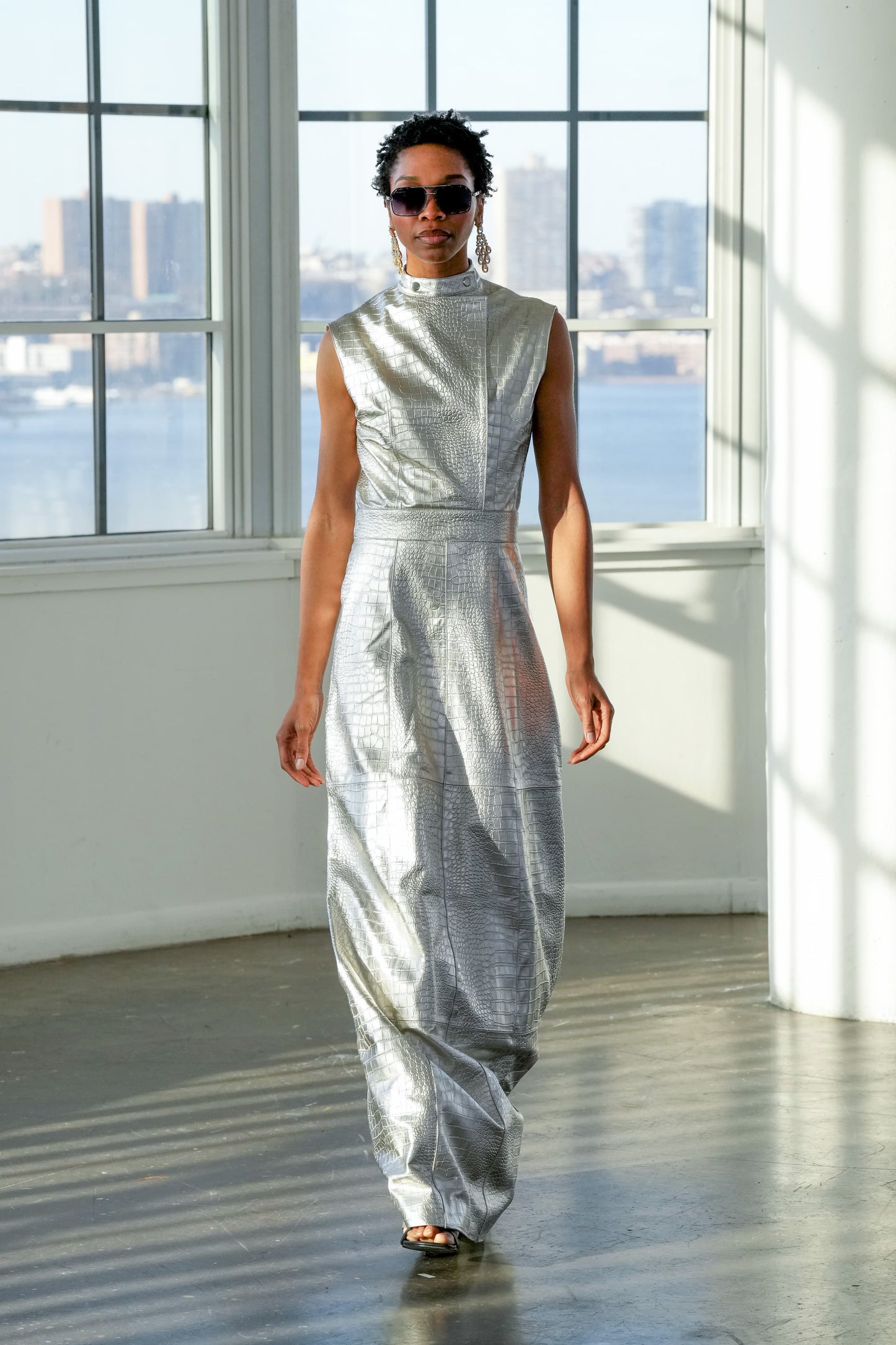 Lunar Allure - Metallic Croc-Embossed Gown