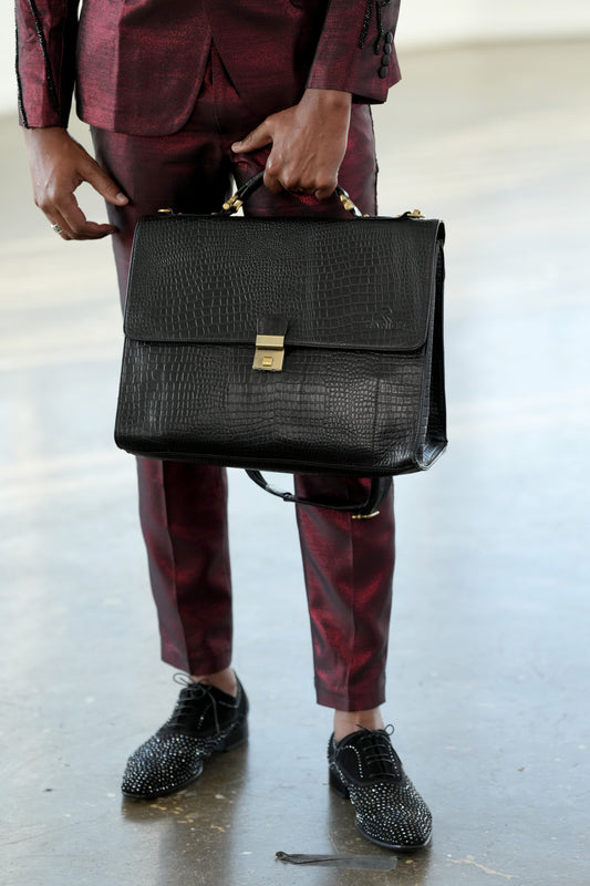 Imperial Noir - Croc-Embossed Executive Bag